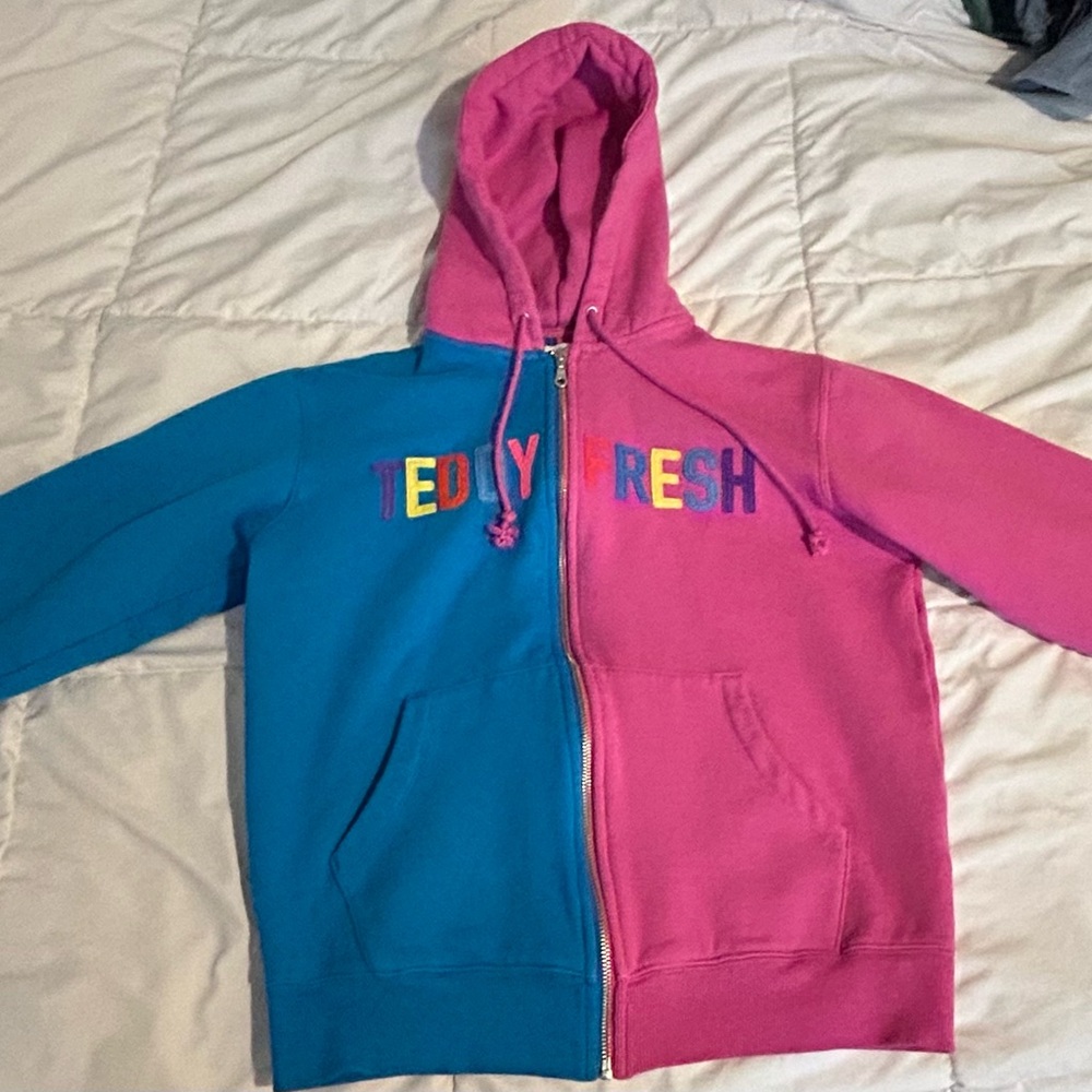 Teddy Fresh Womens Pink and Blue Hoodie